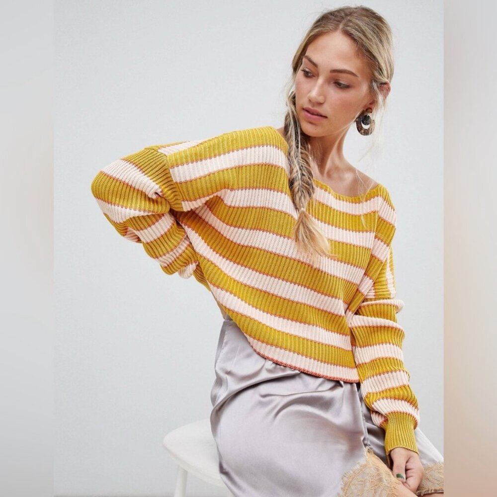 Free People Striped Oversized Knit Sweater